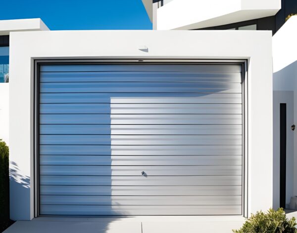 bir villanın alüminyum garaj kapısını gösteren bir fotoğraf